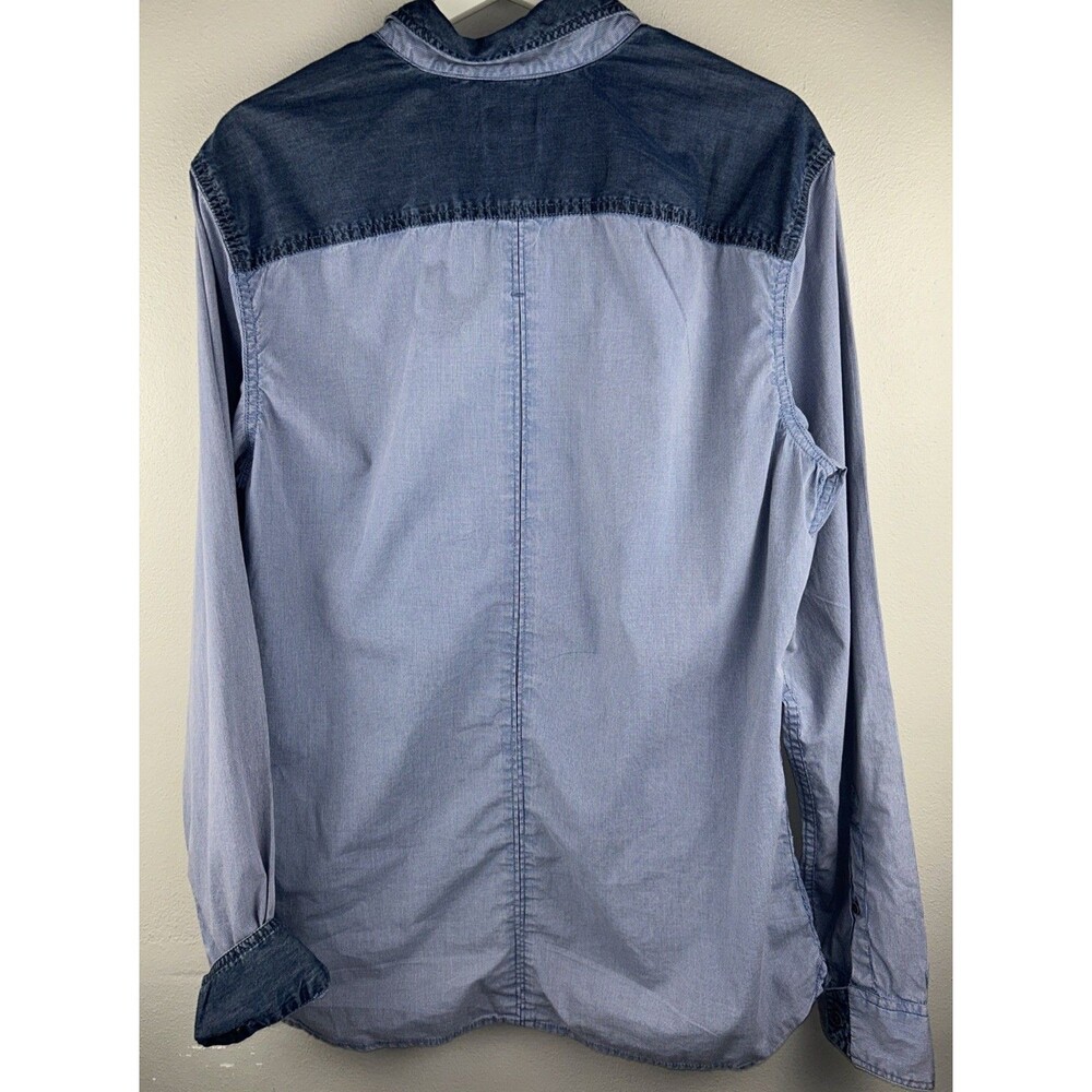 Buffalo David Bitton Mens L Blue Tiny Checks Denim Accents LS Slim Fit - Picture 3 of 9